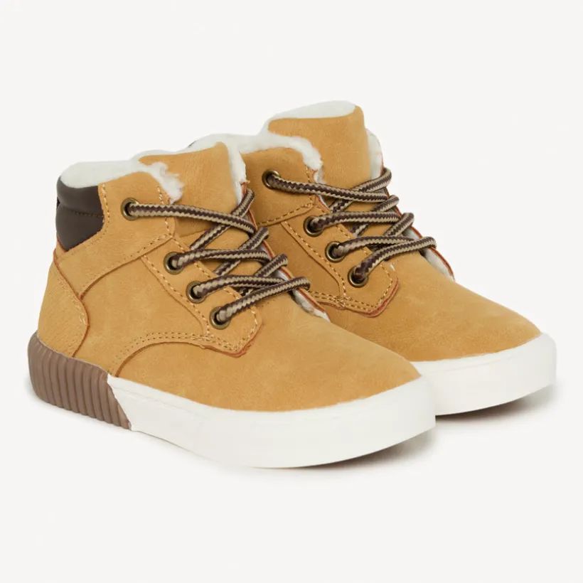 Camelkleurige booties met veters en rits voor baby jongen