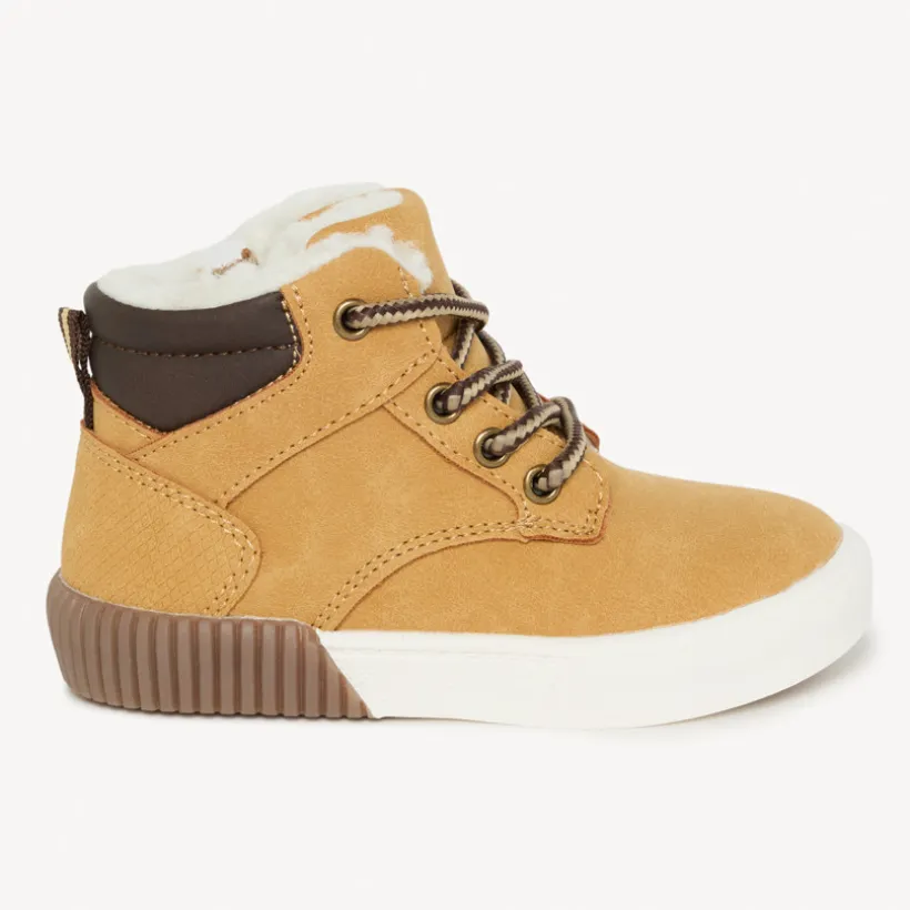 Camelkleurige booties met veters en rits voor baby jongen