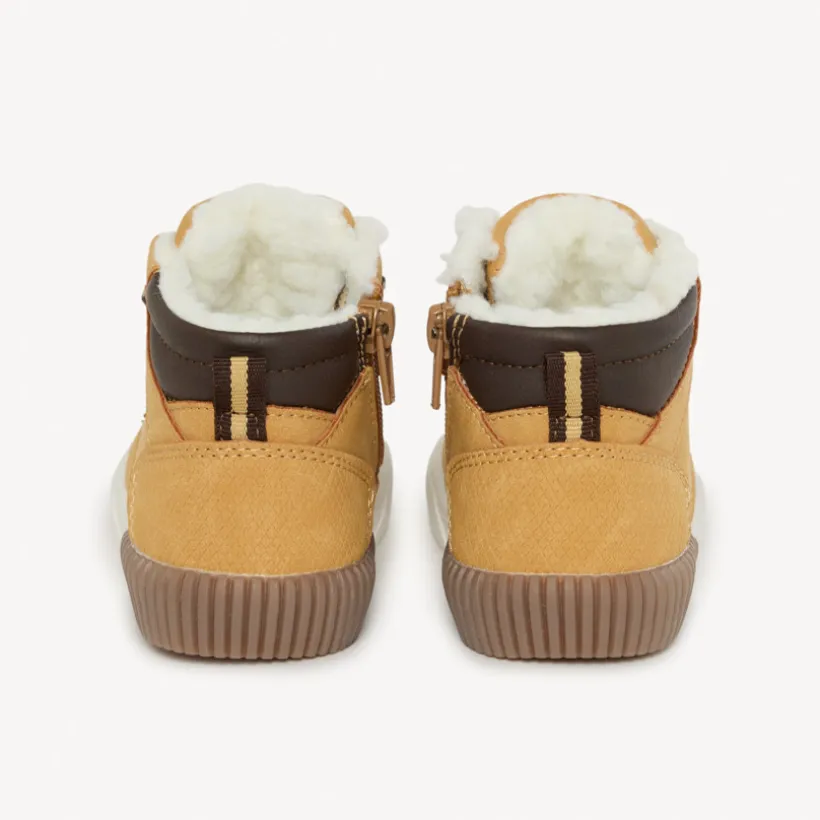 Camelkleurige booties met veters en rits voor baby jongen