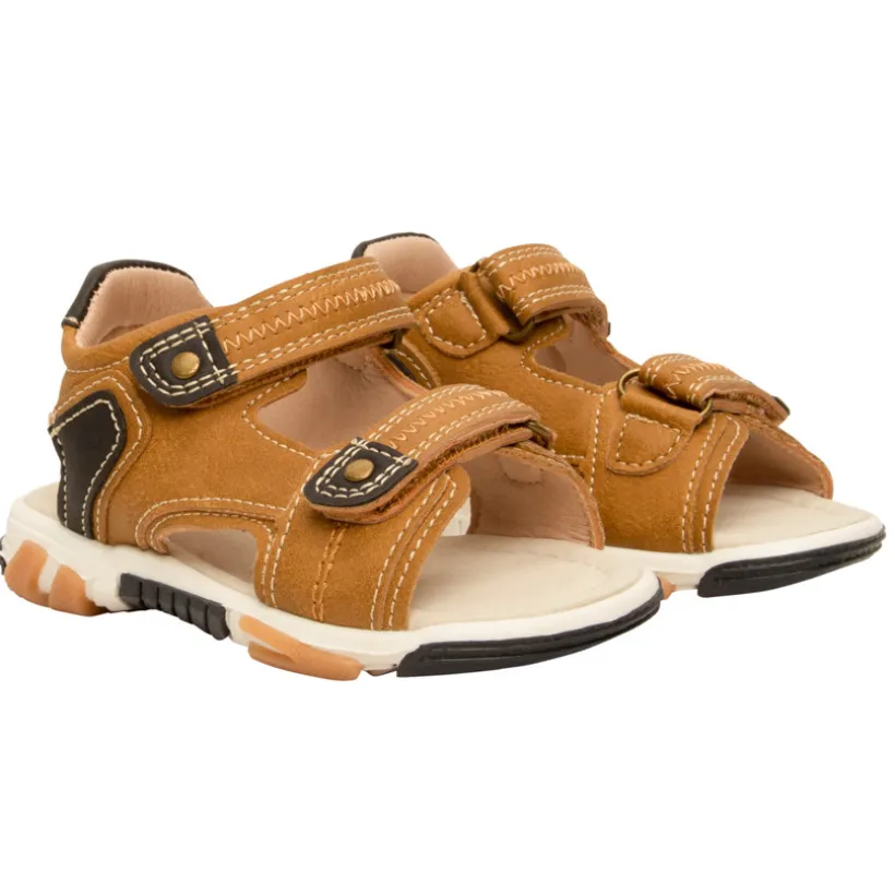 Camelkleurige sandalen met dubbele velcro voor baby jongen