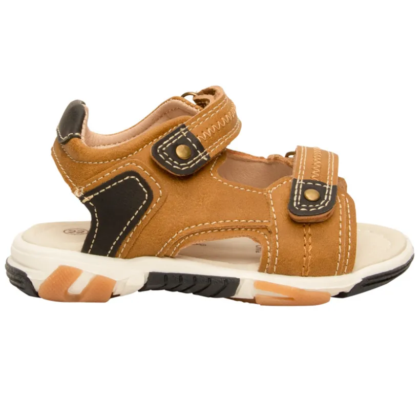 Camelkleurige sandalen met dubbele velcro voor baby jongen