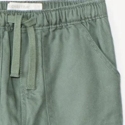 Cargobroek van stof, effen kaki, met elastische taille en trekkoord voor babyjongens