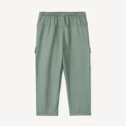 Cargobroek van stof, effen kaki, met elastische taille en trekkoord voor babyjongens