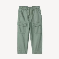 Cargobroek van stof, effen kaki, met elastische taille en trekkoord voor babyjongens