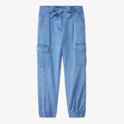 Cargojoggingbroek in twill met riem meisjes