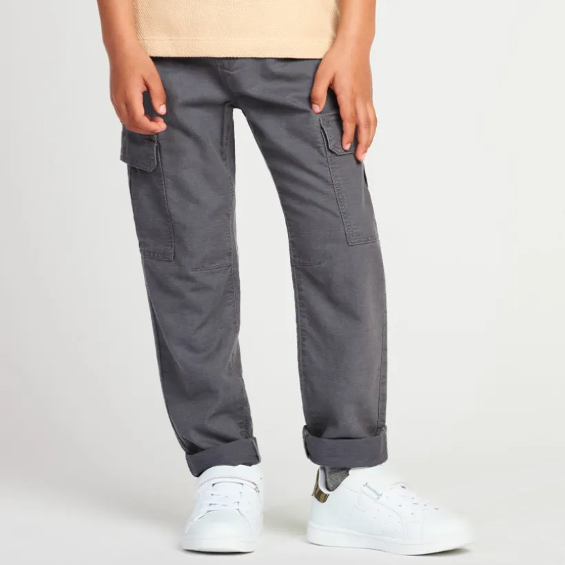 Cargojogging van stof jongens in antraciet met elastische taille en aantrekkoord