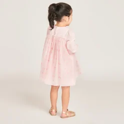 Ceremonieel jurk van twee materialen met bloemenprint voor meisjesbaby