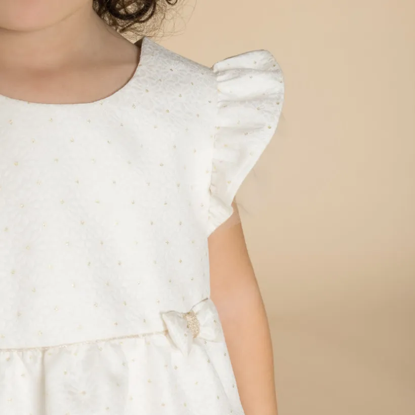 Ceremoniejurk in jacquard met bloemen + hoge hoofdband meisjes