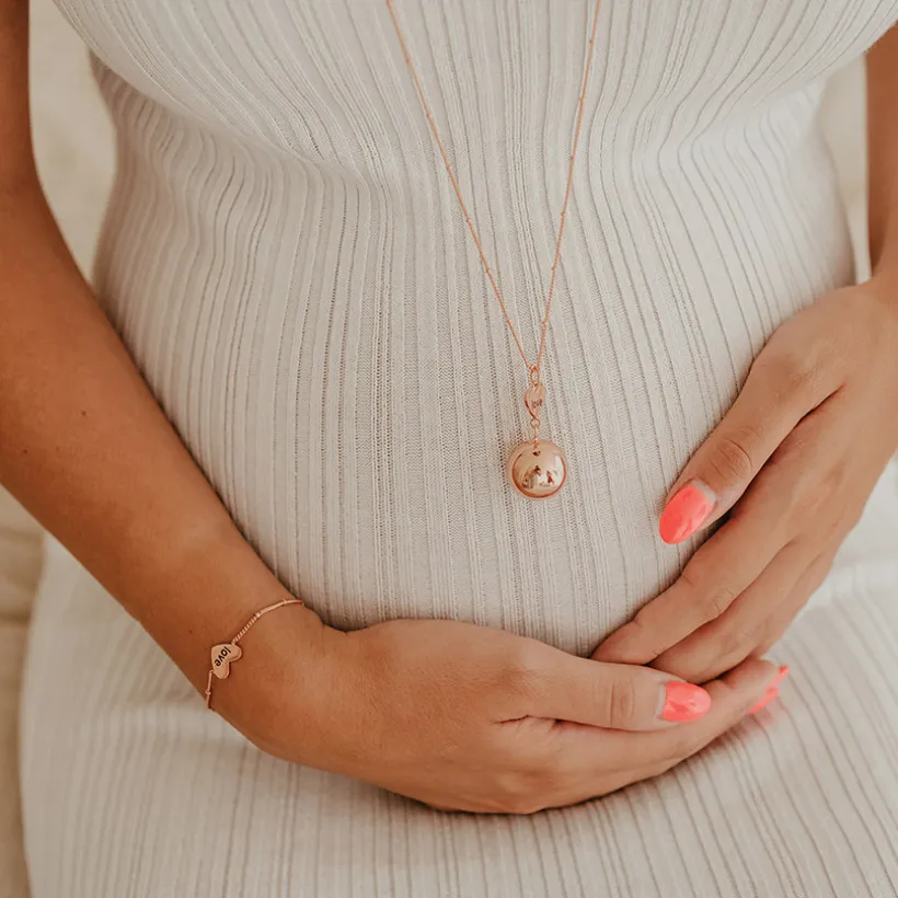 Coffret bola de grossesse + bracelet Love plaqué or rose