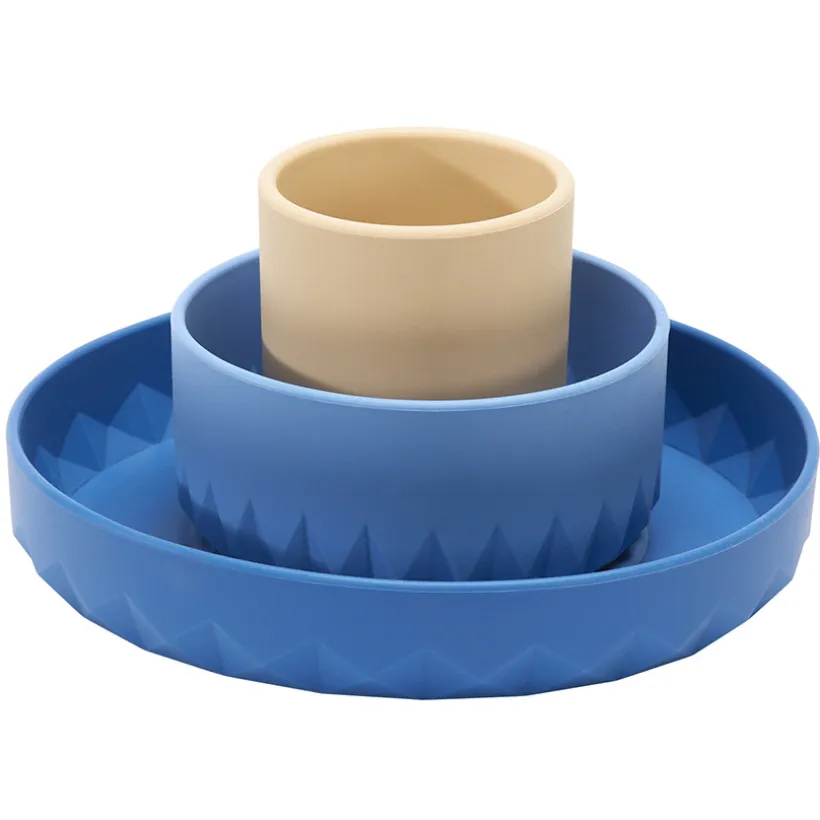 Coffret eetset 3-delig in siliconen Origami - Blauw