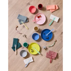 Coffret eetset 3-delig in siliconen Origami - Blauw