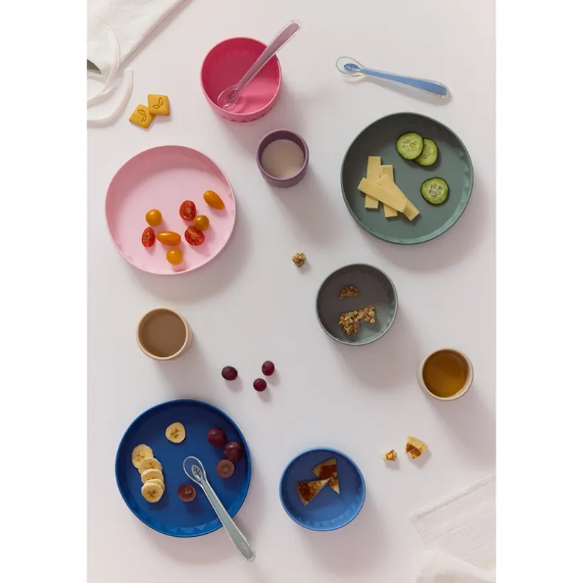 Coffret eetset 3-delig in siliconen Origami - Blauw