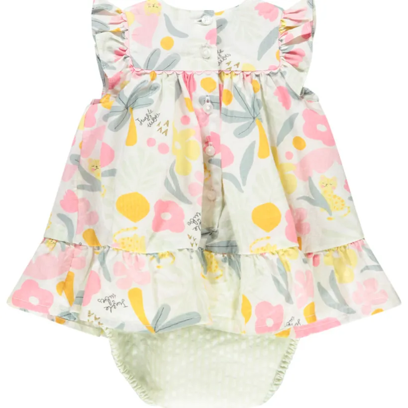 Combi-jurk in jungle seersucker voor baby meisje