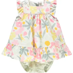 Combi-jurk in jungle seersucker voor baby meisje
