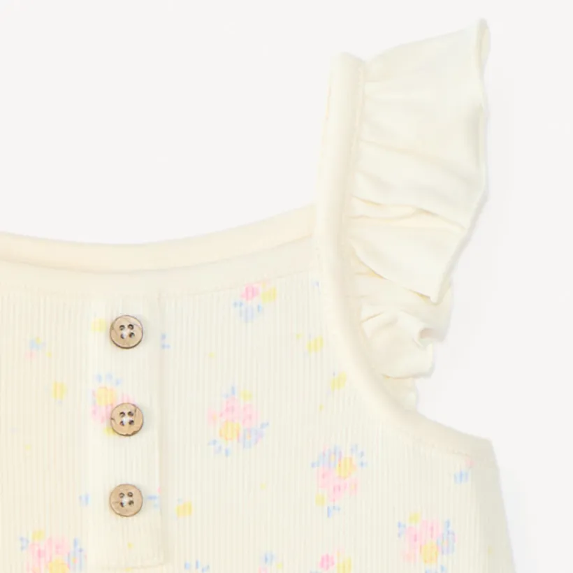 Combi-short en ribstof met bloemenprint meisjes.