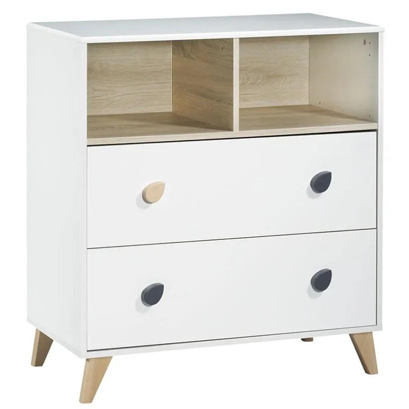 Commode bébé 2 tiroirs/2 niches Oslo - Boutons gouttes