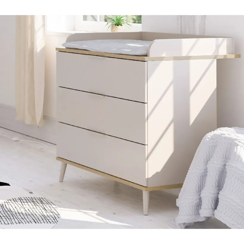 Commode Hazel inclusief luiertafel Kasjmier beige / Eik montana