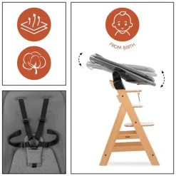 Complete set Hoge stoel meegroeiend Alpha Start N Grow Natuur/Dark Grey