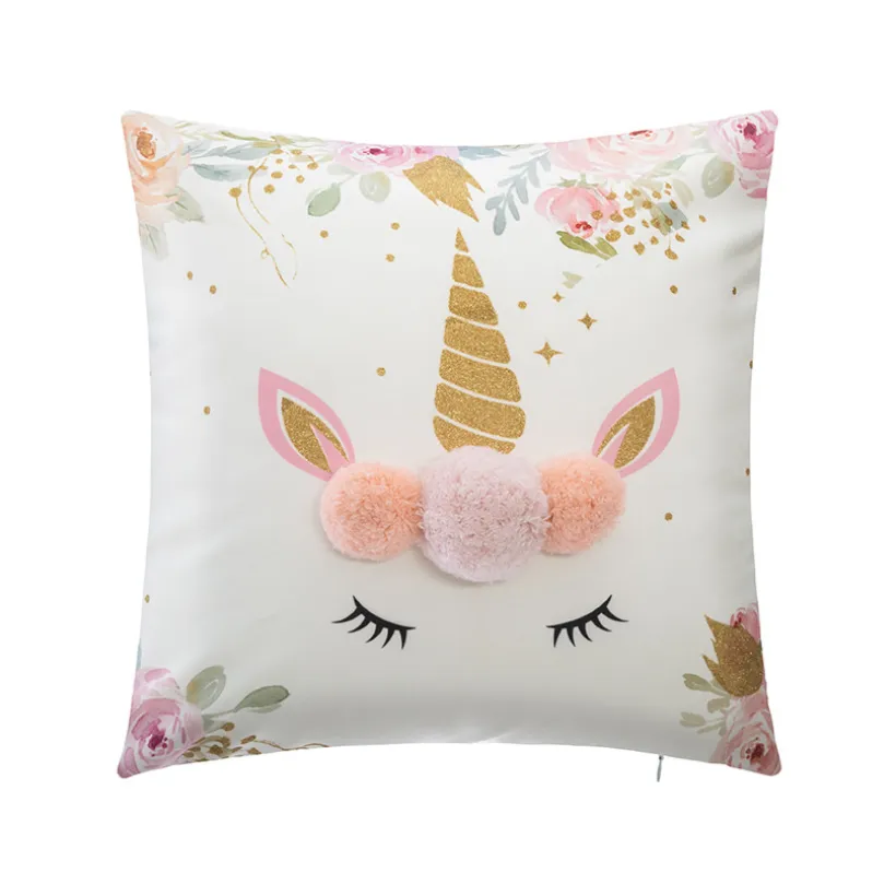Decoratief kussen Eenhoorn met Pompons