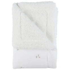 Deken geborduurd bladeren 100x140cm Mousseline & Sherpa Wit