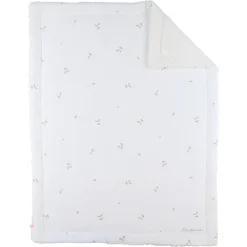 Deken geborduurd bladeren 100x140cm Mousseline & Sherpa Wit