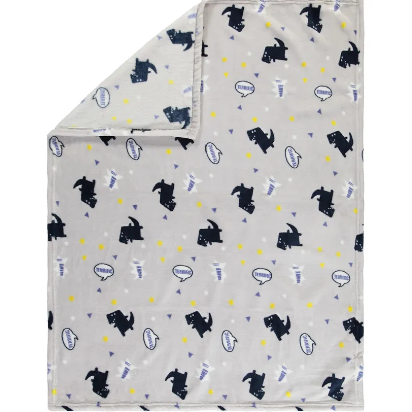 Deken in sherpa met dinosaurussenprint