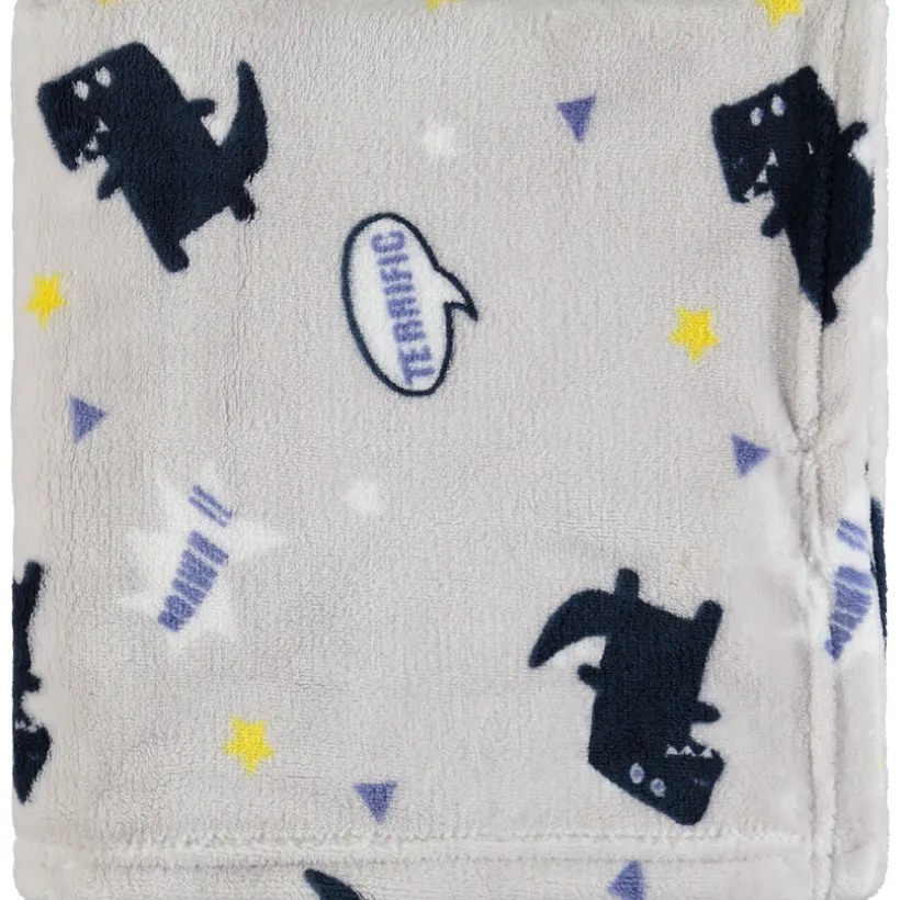 Deken in sherpa met dinosaurussenprint