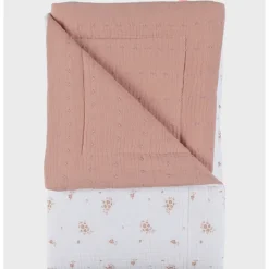 Deken wieg 75x100 mousseline bio Roze & Wit Vintage Flowers