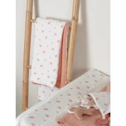Deken wieg 75x100 mousseline bio Roze & Wit Vintage Flowers