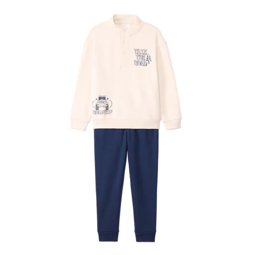 2-delig joggingpak in fleece met roadtripprint jongens
