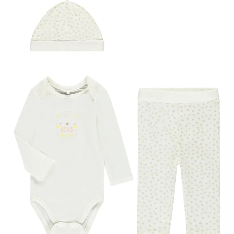 3-delig lang babyset 2025 met gevlekte print