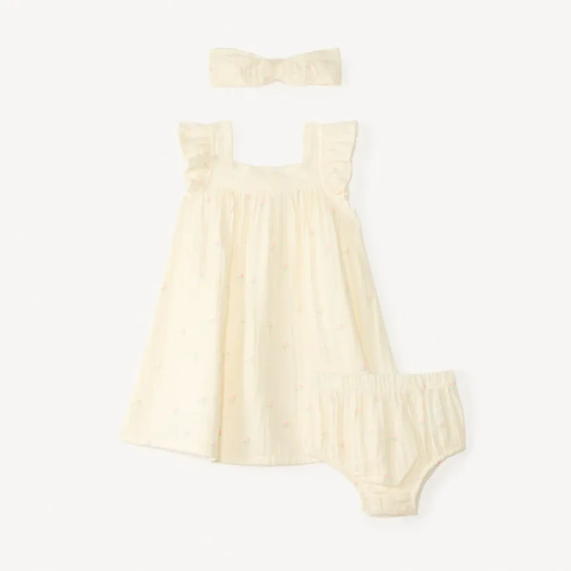 3-delig set: jurk + bloomer + hoofdband van katoen gaas voor babymeisjes