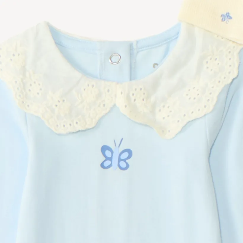 3-delig set met collerette rompertje + vest + broek met vlinderprint voor babymeisjes
