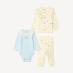 3-delig set met collerette rompertje + vest + broek met vlinderprint voor babymeisjes