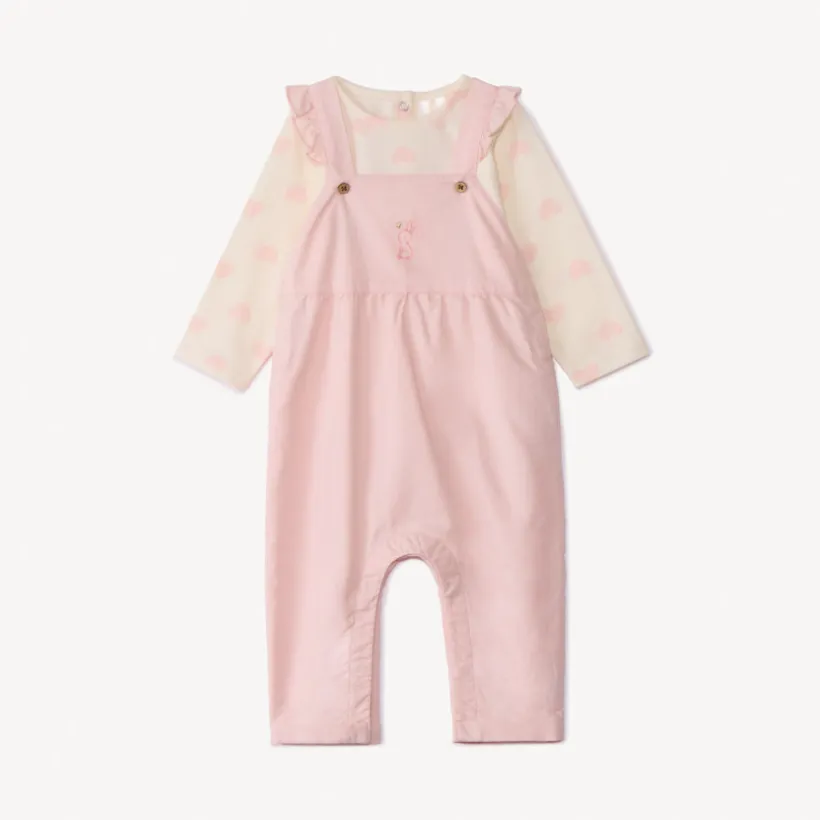 2-delig set met geborduurde tuinbroek voor babymeisje