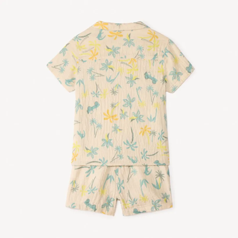 2-delig set met korte mouwen overhemd + bermuda met tropische prints voor babyjongen