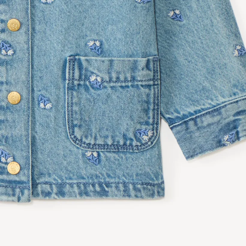 Denim jasje met lange mouwen en bloemenborduring voor babymeisjes