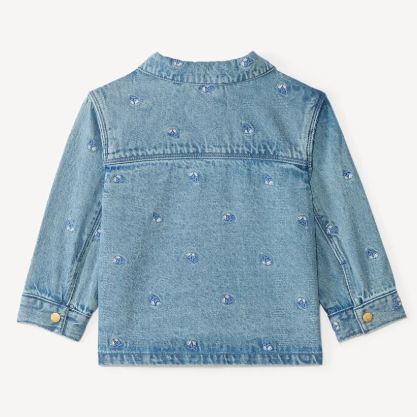 Denim jasje met lange mouwen en bloemenborduring voor babymeisjes