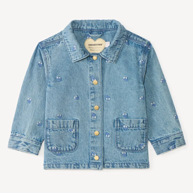Denim jasje met lange mouwen en bloemenborduring voor babymeisjes