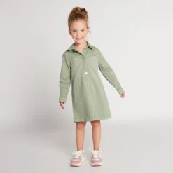 Denimjurk met lange mouwen, effen, met hemdkraag meisjes