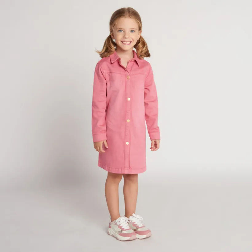Denimjurk met lange mouwen, effen, met hemdkraag meisjes