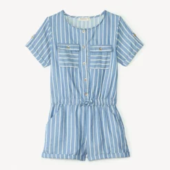 Denim playsuit met witte strepen meisjes
