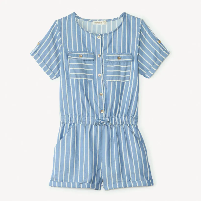 Denim playsuit met witte strepen meisjes