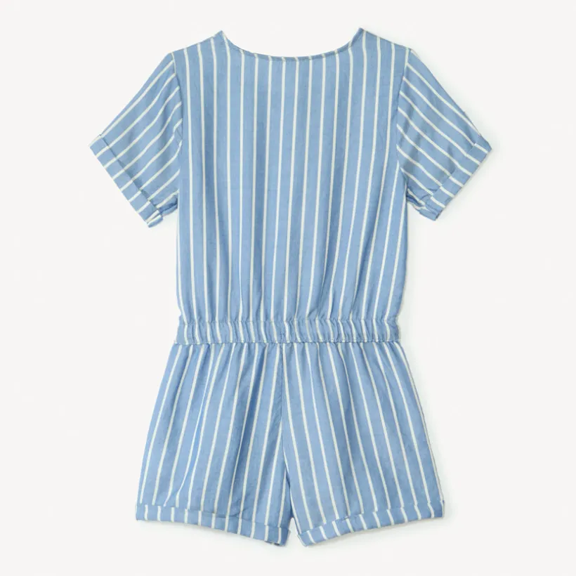 Denim playsuit met witte strepen meisjes