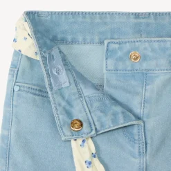 Denim short met fruitborduursel + strikceintuur voor babymeisjes
