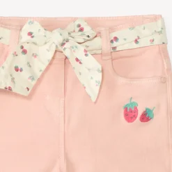 Denim short met fruitborduursel + strikceintuur voor babymeisjes