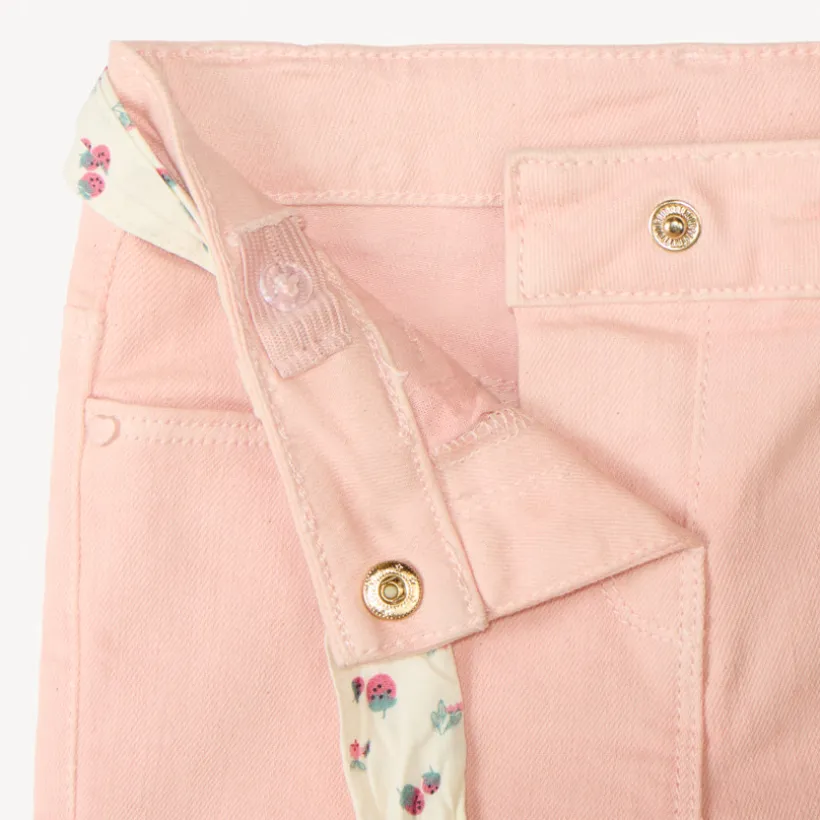 Denim short met fruitborduursel + strikceintuur voor babymeisjes