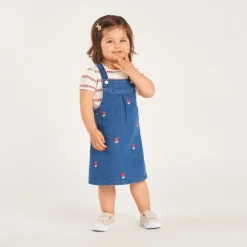 Denim tuinbroek met geborduurde tulpen voor babymeisjes