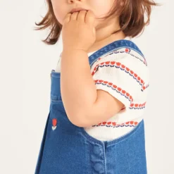 Denim tuinbroek met geborduurde tulpen voor babymeisjes
