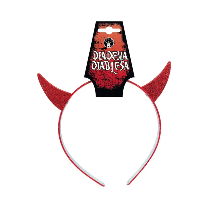 diadeem met rode glitterhoorns voor duivelsdame Halloweenkostuum